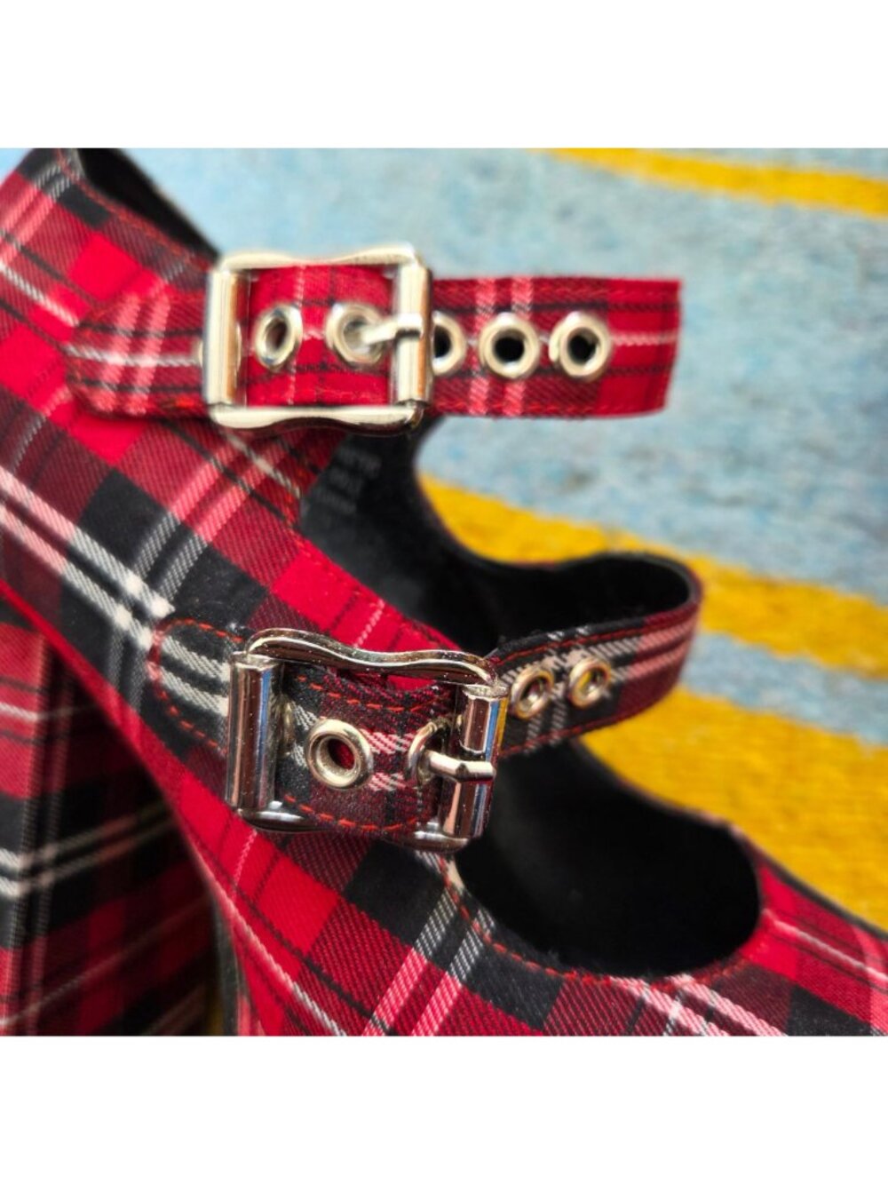 Dolls Kill Current Mood “Hate to Love” Red Plaid Platform Mary Janes Size 8 - Picture 3 of 8